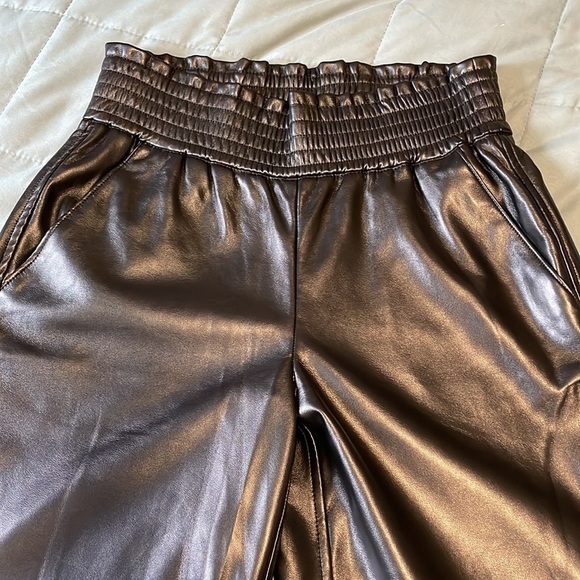 Edgy Joie Vegan Leather Pants Black SM PU Straight Paper Bag Contemporary Chic - Picture 14 of 16